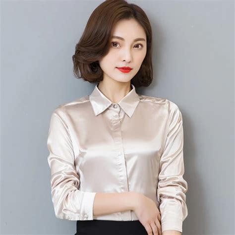 Stinlicher Satin Silk Shirt Women Spring Autumn Long Sleeve Elegant Work Wear Tops Korean