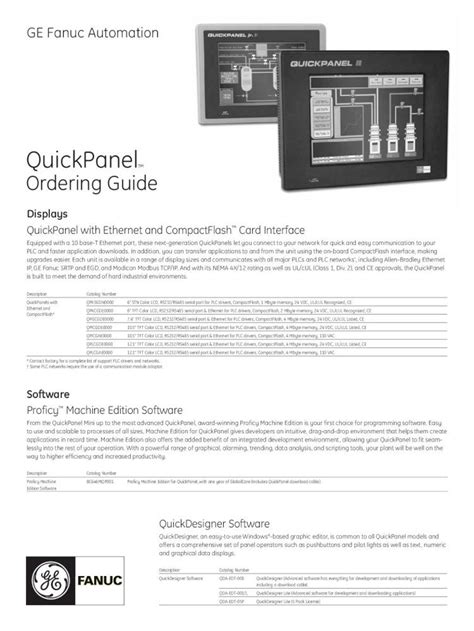 PDF GE Fanuc Quick Panel Datashee 649204568t DOKUMEN TIPS