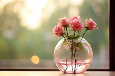 Premium Photo Beautiful Pink Rose In Glass Vase Top View