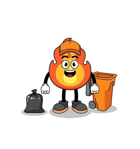 Premium Vector Illustration Of Fire Cartoon As A Garbage Collector