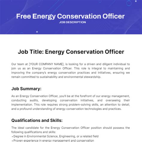 Free Energy Conservation Officer Job Description Template - Edit Online & Download | Template.net