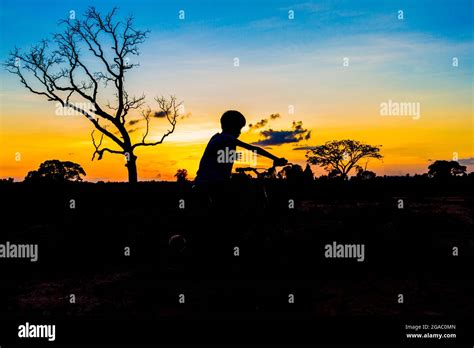 mountainbike silhouette in sunset sky background Stock Photo - Alamy