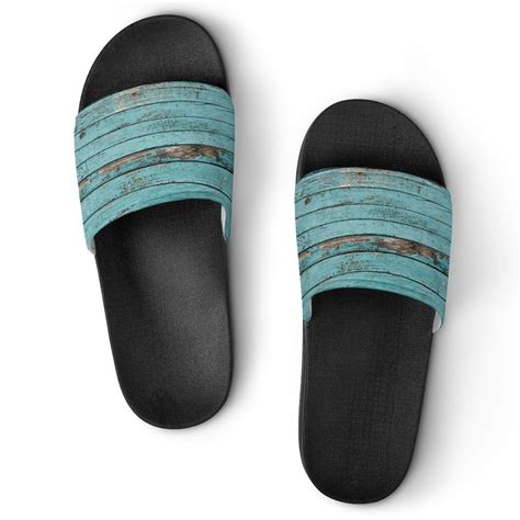 GZHJMY Stylish Slides For Women Men Blue Wooden Board Soft Flexible