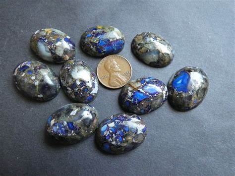 25x18mm Gold Lined Blue Regalite Cabochon Dyed Oval Cab Polished