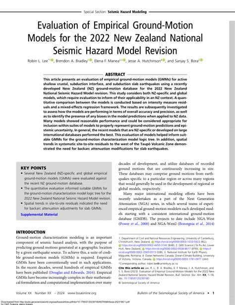 Pdf Evaluation Of Empirical Ground Motion Models For The New