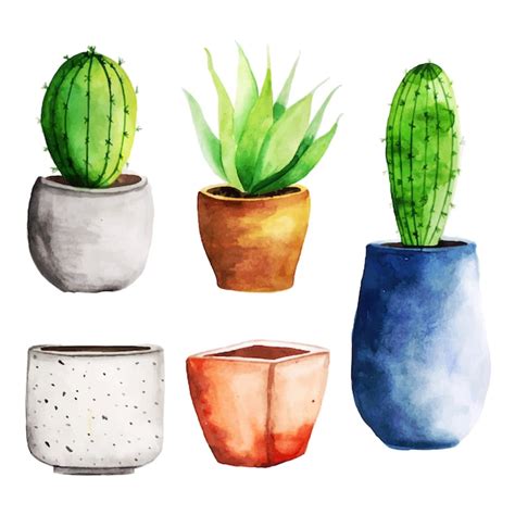 Premium Vector Watercolor Spring Flower Pots Collection