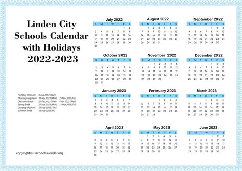 Linden City Schools Calendar with Holidays 2022-2023