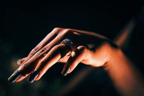 Woman Showing Hand With Ring In Hand With Ring Basic Jewelry