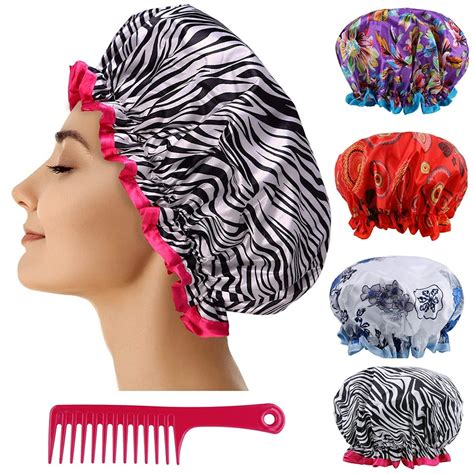 Reusable Shower Cap Women Hair Pack Of 4 Lined Plastic Showercap