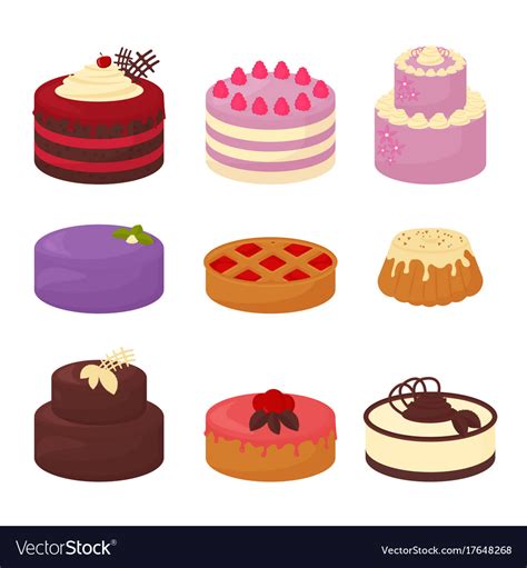 Cakes Set Icons In Cartoon Flat Style Royalty Free Vector