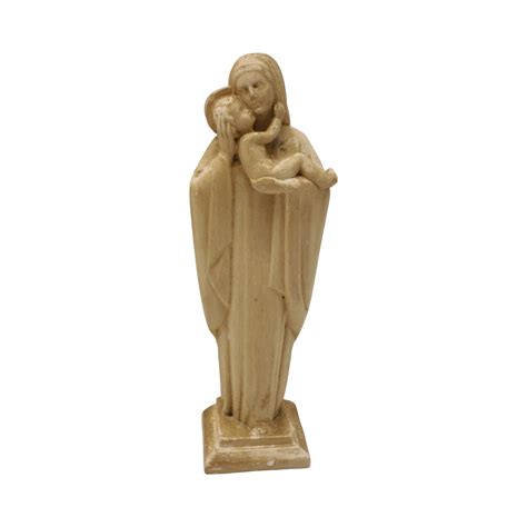 STATUE VIERGE A LENFANT PLATRE signée H BARON ART DECO VITRINE