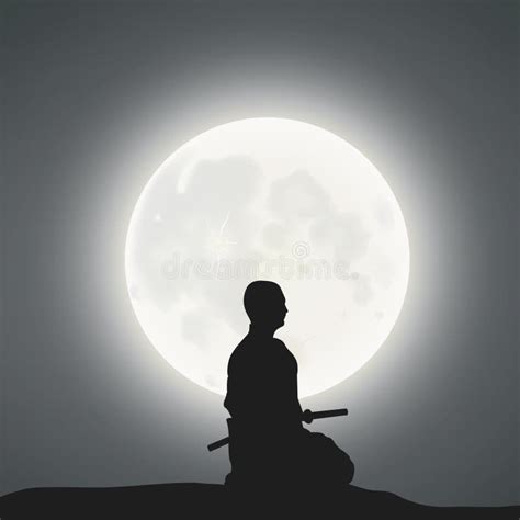 A Samurai Under The Moonlight Stock Vector Illustration Of Light