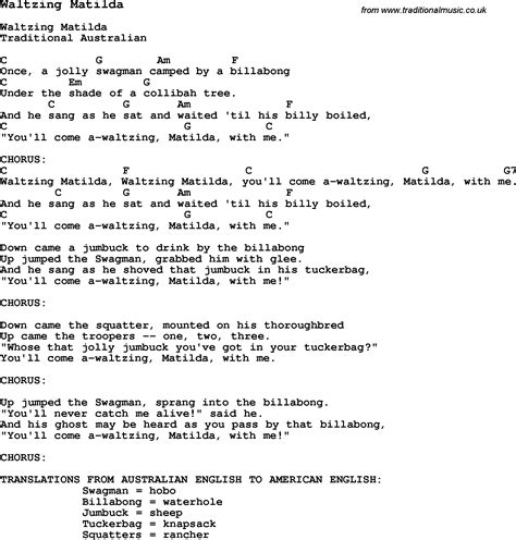 Traditional Song Waltzing Matilda With Chords Tabs And Lyrics