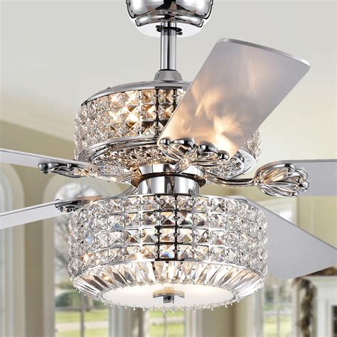 Walter Dual Lamp Chrome 52 Inch Lighted Ceiling Fan W Crystal Shades Includes Remote And Light