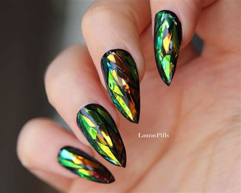 Shattered Glass Stiletto Nails Holo Nails False Nails Press On Nails Broken Glass Nails In