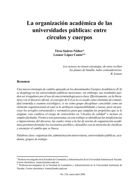 Pdf La Organización Académica De Las Universidades Públicas Entre Círculos Y Cuerpos