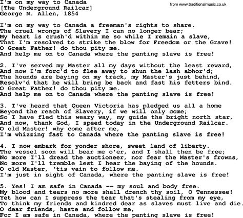 Old American Song Lyrics For I M On My Way To Canada With Pdf