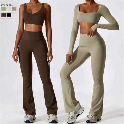 Women Two Pieces Fitness Yoga Set Solid Color Naked Feeling Gym Suit Breathable Strethy Workout