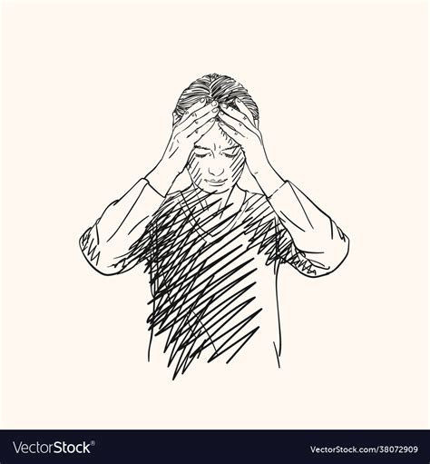 Sketch young woman has headache holding hands Vector Image