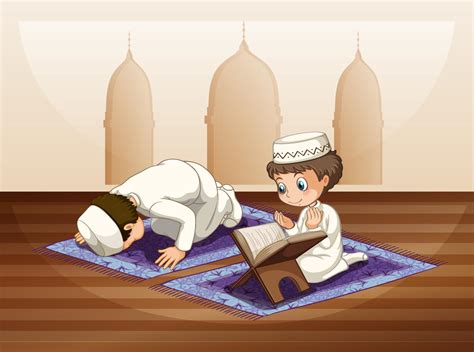 Muslim Praying In Mosque Vector Art At Vecteezy