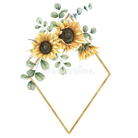 Watercolor Sunflowers Card Border Stock Illustrations 1726