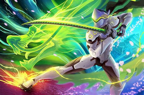 Pedang Overwatch Genji Overwatch Naga Berwarna Warni Wallpaper