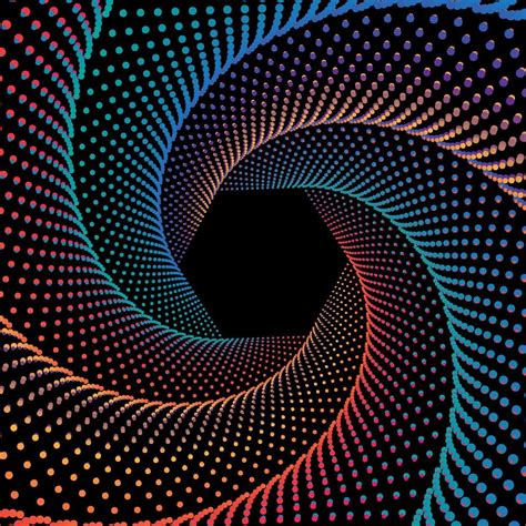 Blue Pink Orange Hexagonal Dotted Spiral Vortex Vector Background