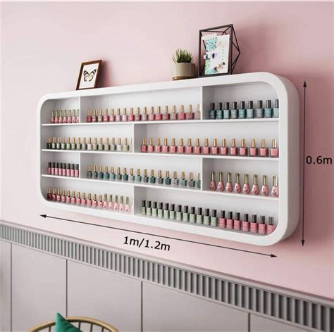 Red As Fire Nail Polish Essential Oil Display Shelf In Nail Salon Wall