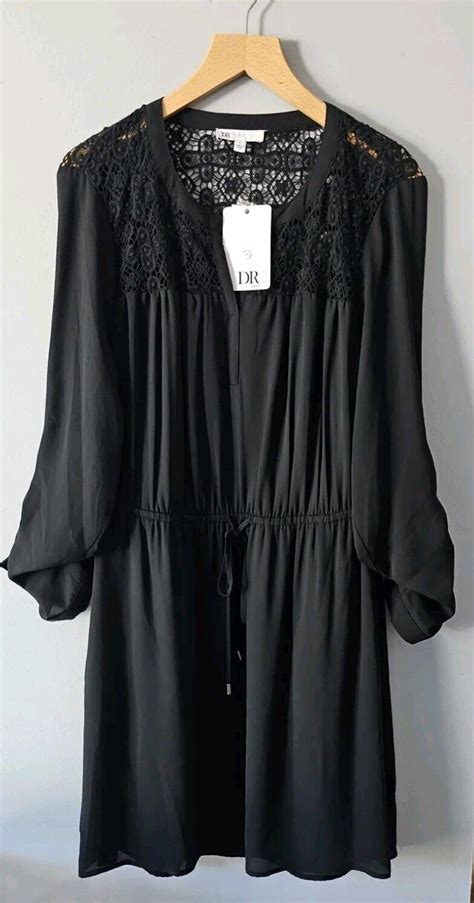 DR 2 By Daniel Rainn Womens Size L Black Boho Lace Roll Tab Long Sleeve