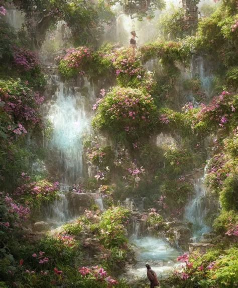 Hyperrealistic Secret Flower Garden Water Source Stable Diffusion