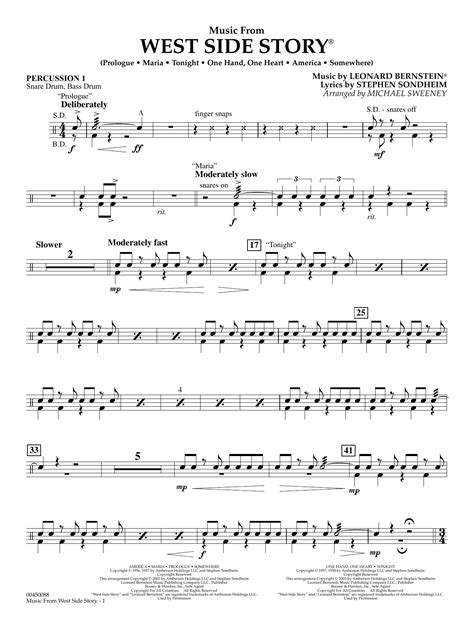 Music From West Side Story Arr Michael Sweeney Percussion 1 Sheet