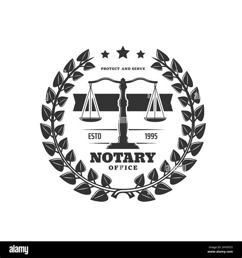 Notary Office Icon Notarial Service Vector Emblem With Scales Stars