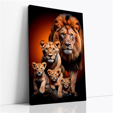 Quadro Decorativo Leão Família 3 Filhotes IQuadros Galeria Online