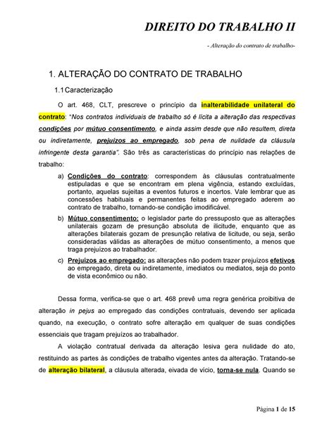 Direito do Trabalho 2 Alteração do Contrato de Trabalho DIREITO DO