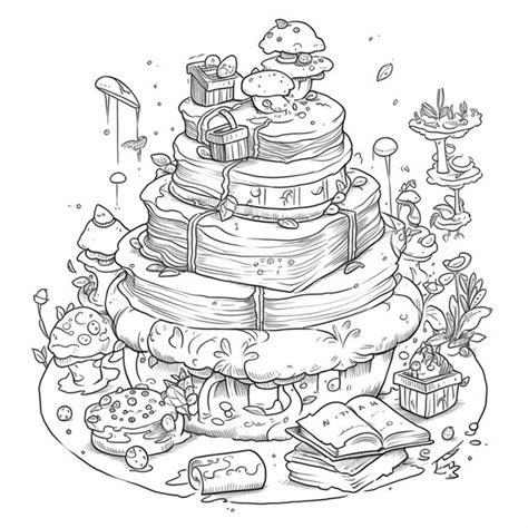 Premium Ai Image A Black And White Drawing Of A Cake With Presents On