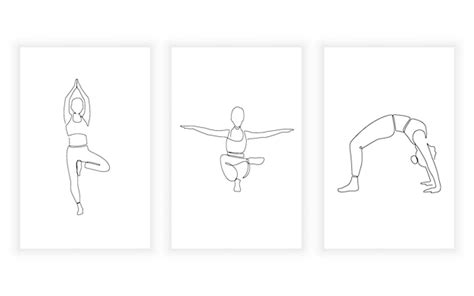 Ensemble De Dessins Au Trait De Yoga Et D Exercice Et Concept De Ligne