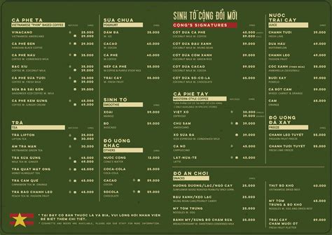 menu  cong caphe cafe hanoi  p ly thuong kiet