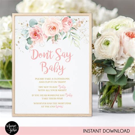 Pink Floral Don T Say Baby Sign Printable Blush Floral Etsy