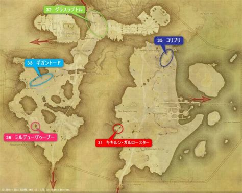 【ff14】討伐手帳 モンスター生息map 巴術士学者、召喚士 Rank 4｜松log