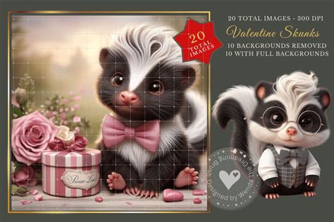 Valentine Skunk Digital Download Prints 20 Adorable Designs For All