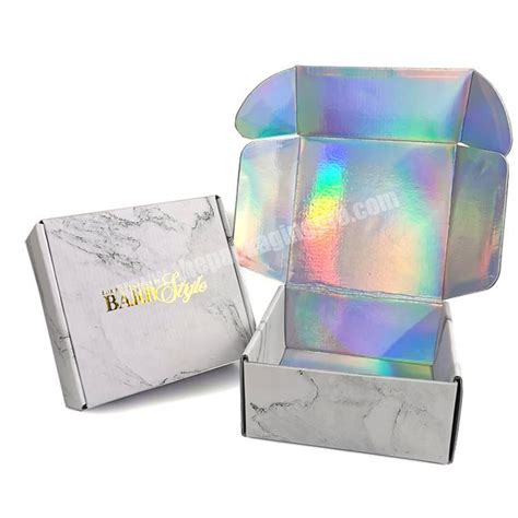 Custom Luxury Recycled Corrugated Mailer Box Marble Printing Logo Holographic Folding Packaging