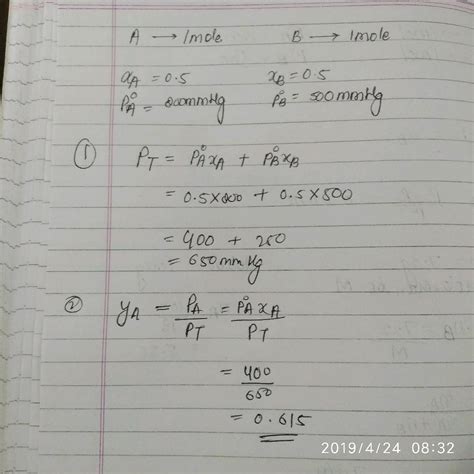 The Vapour Pressure Of Pure Liquids A And B Are And Mm Hg