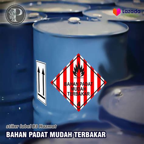 Stiker Simbol Label K3 Limbah B3 Hazmat Bahan Padat Mudah Terbakar