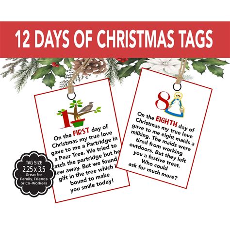 12 Days Of Christmas Tags Printable Twelve Days Of Christmas Gift Tags