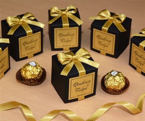 Black And Gold Wedding Favor Boxes For Guests Elegant Wedding