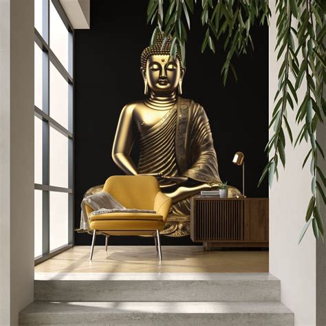 Golden Harmony Lounge 3d Buddha Wallpaper For Living Room Magic Decor