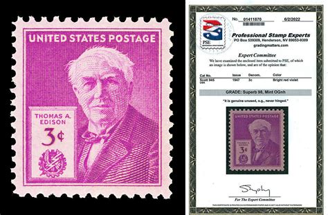 Scott C Thomas Edison Issue Mint Graded Superb Nh With Pse