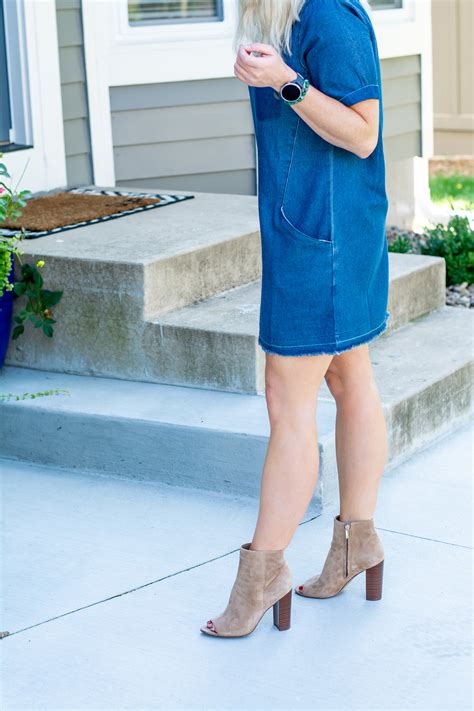 Denim Dress Nude Booties Le Stylo Rouge Blog