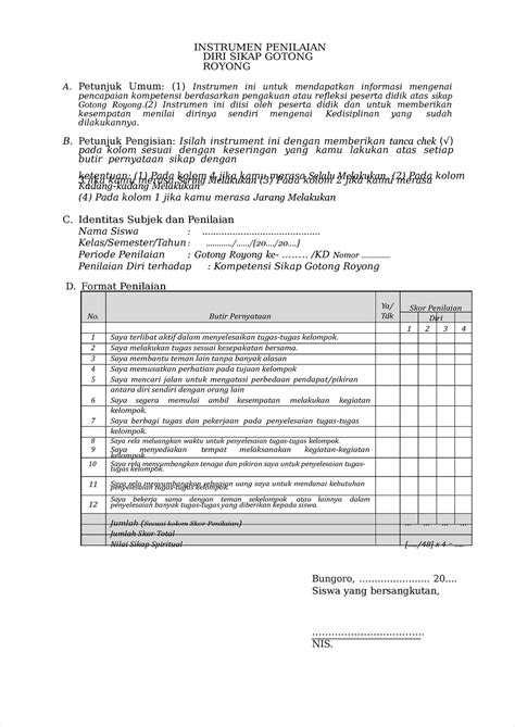 Pdf Instrumen Penilaian Diri Gotong Royong Ok INSTRUMEN PENILAIAN