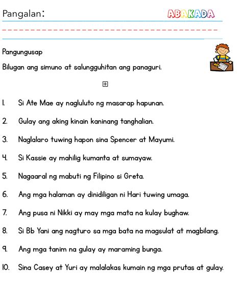 Mga Uri Ng Pangungusap Worksheet Grade 5